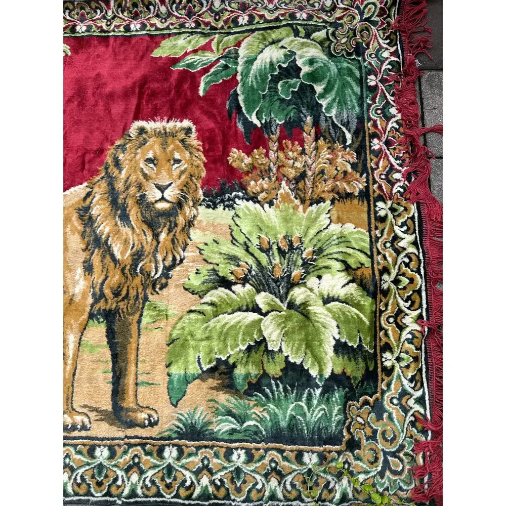 Vintage Tapestry Wall Hanging lion 1970's  boho retro decor animals 70x48”
